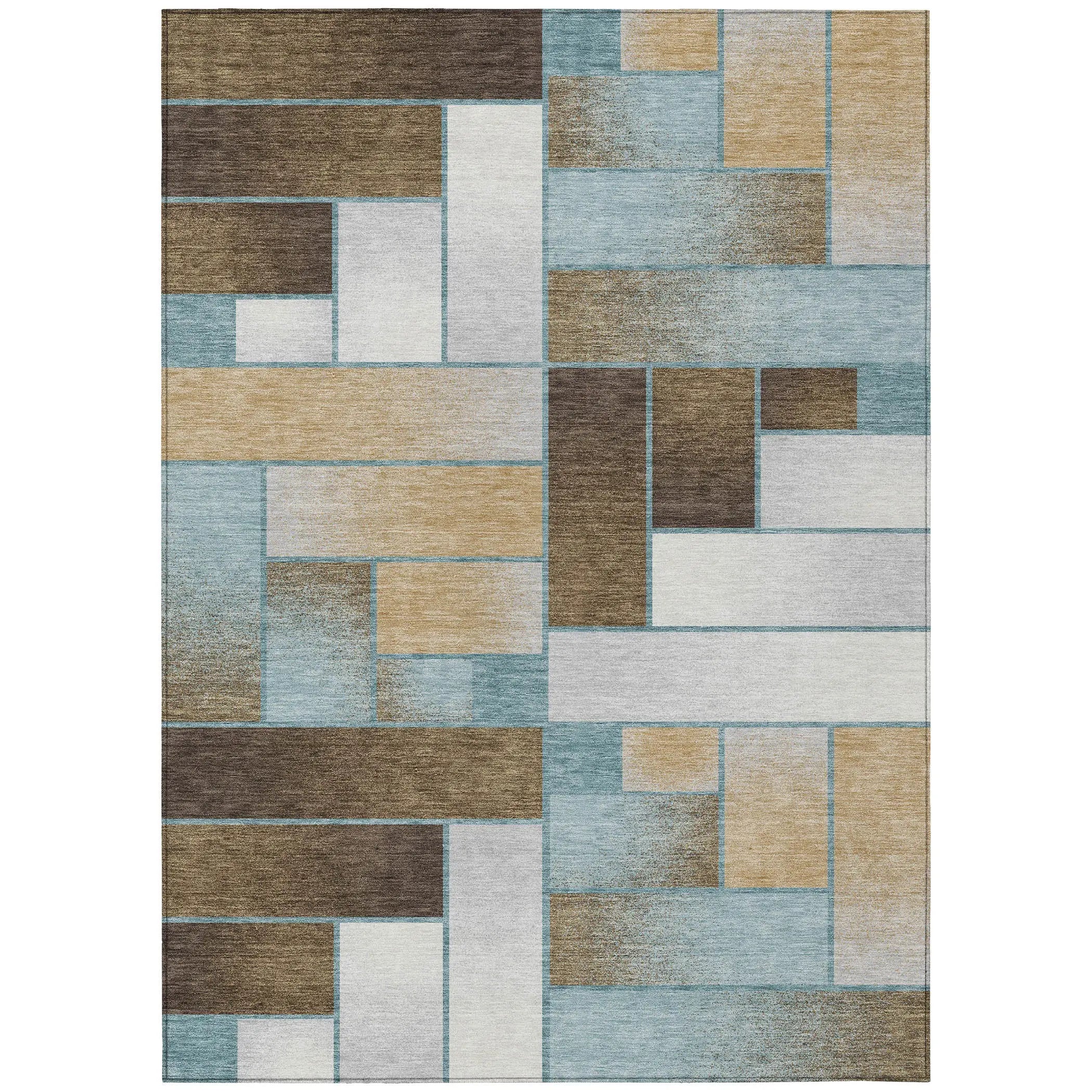 3' X 5' Teal Blue And Gold Geometric Washable Indoor Outdoor Area Rug Homeroots Outdoor